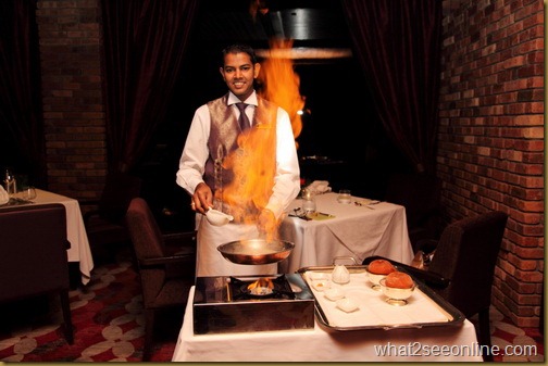 Feringgi Grill’s classic tomato soup is flambéed right beside the table!_resize