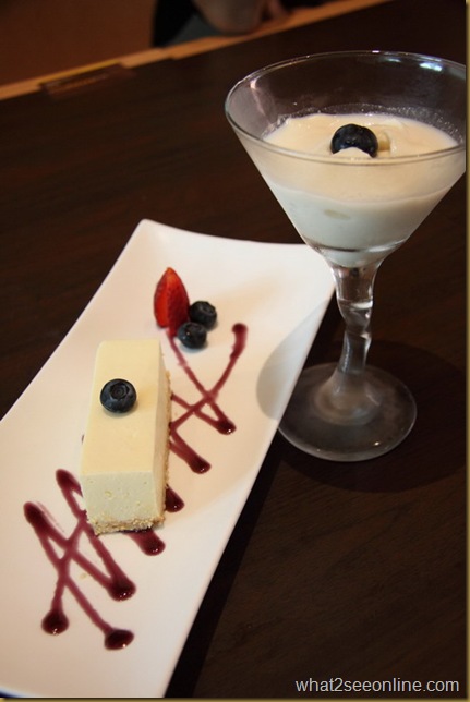 Light desserts of annin tofu (almond jelly) and rare cheesecake with blueberry sauce @ Goku Raku Ramen by what2seeonline.com