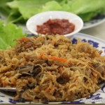 Plate of stir fried sengkuang, served with  lettuce and spicy sambal belacan_resize