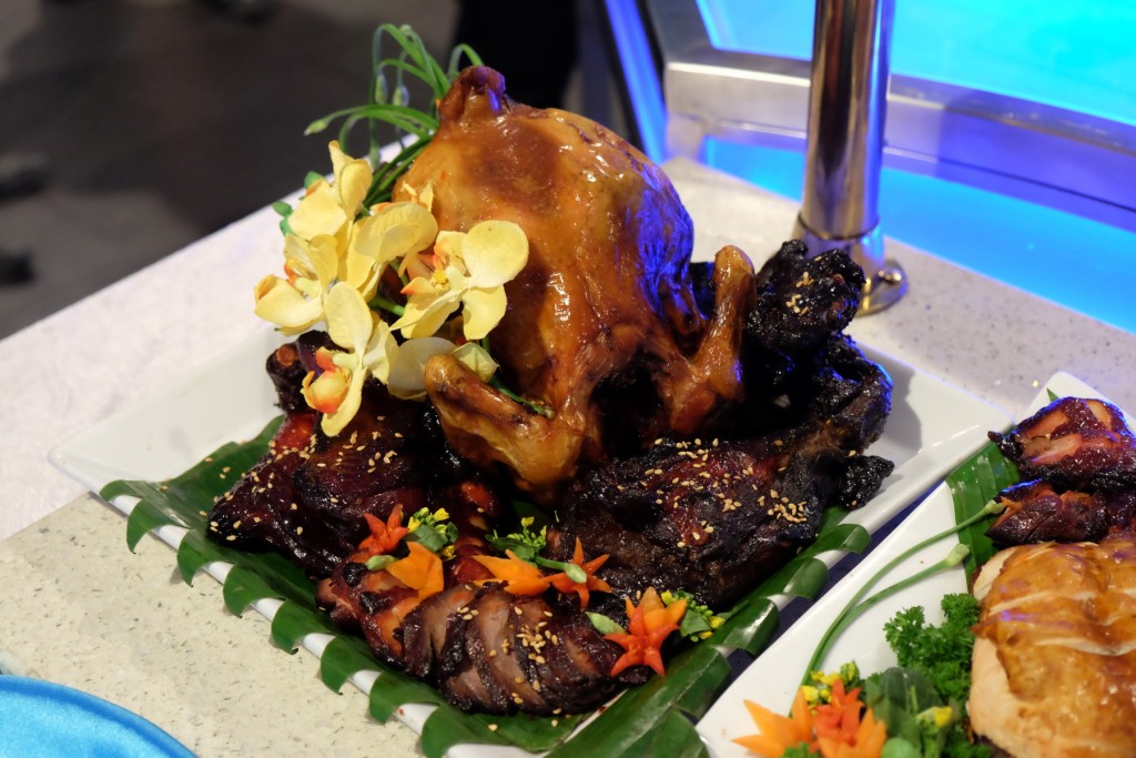 Chinese carving station, roasted chicken, lamb charsiew, chicken char siew